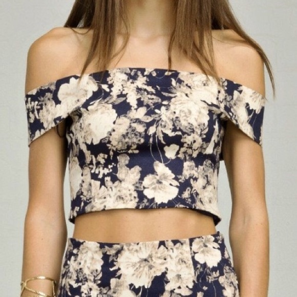 ANGL Tops - FLORAL OFF THE SHOULDER CROP TOP ANGL CLOTHING